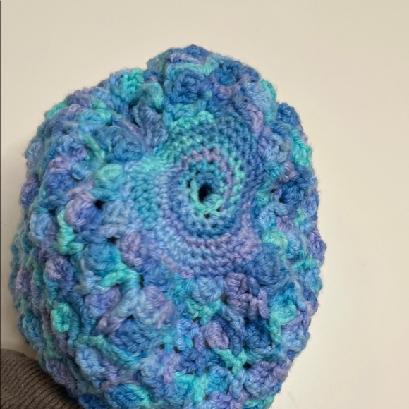 2 for $40 Blue and Purple med large head Crochet Beanie blue speckle knitted h - Picture 4 of 5